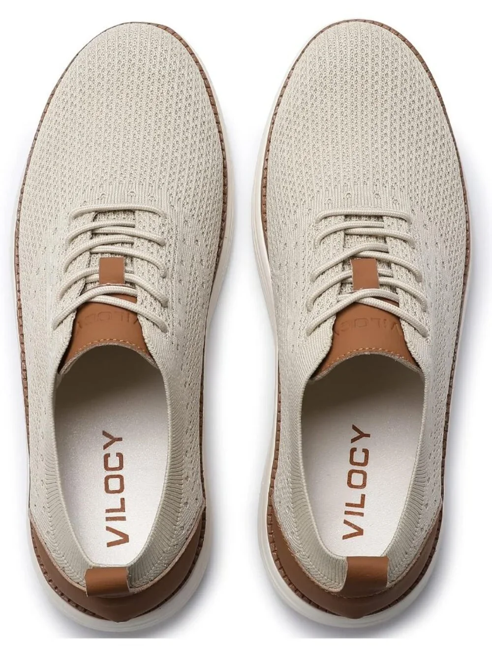 Men's Beige Knit Comfortable Casual Lace-Up Oxfords Breathable Walking Sneakers